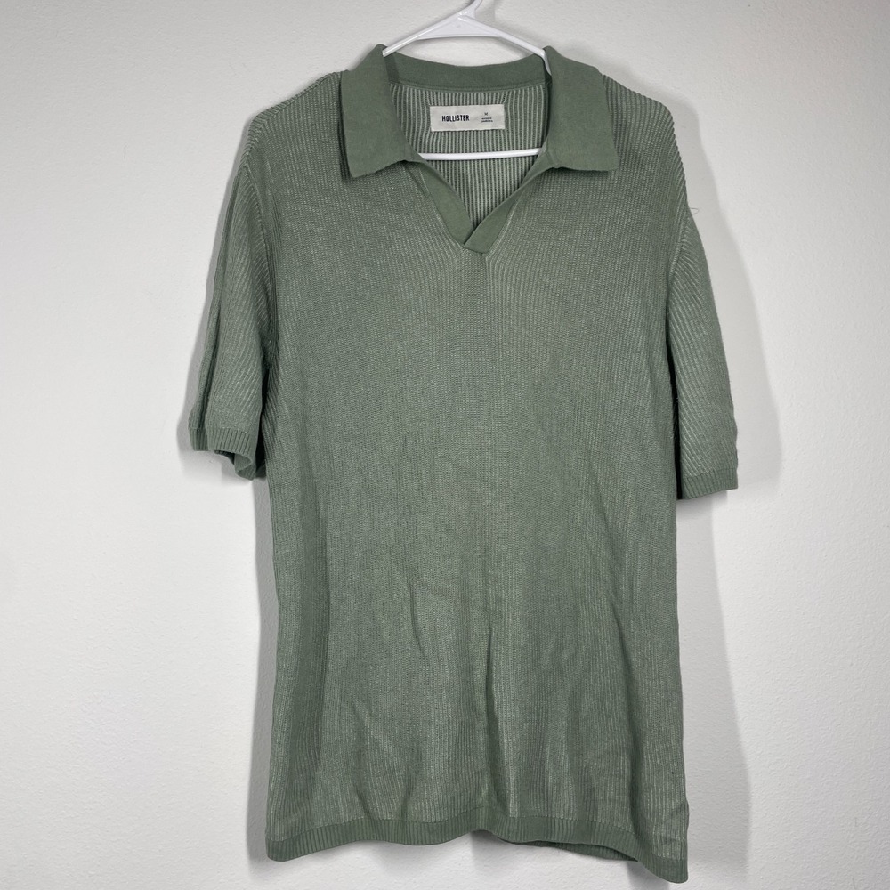 Hollister Sweater‎ Knit Polo Men M Mint Green Casual Classic Vacation Resort